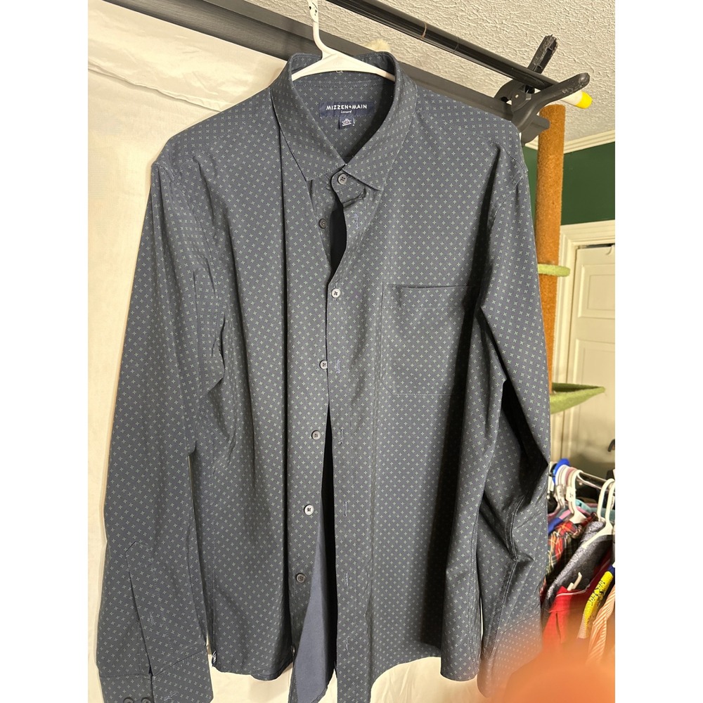 Mizzen+Main Leeward Shirt XL Trim No Tuck Navy Green Star Geometric Performance